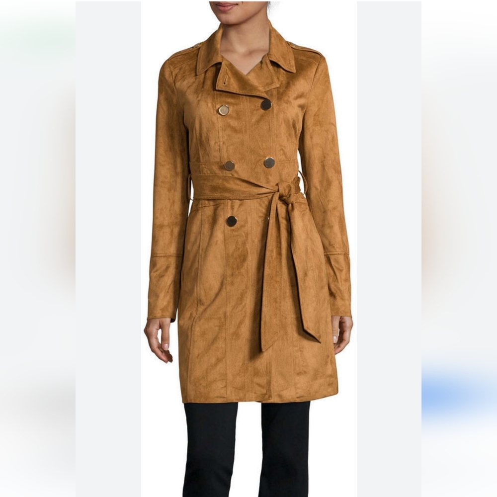 Ana Belted Soft Faux Suede Lined Trench Coat Jacket Size M